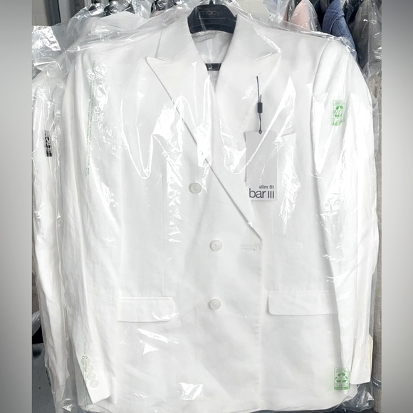 Bar Ill Men Slim fit Double Breasted Sport Coat Blazer 38R White Linen Brand New - Picture 5 of 7